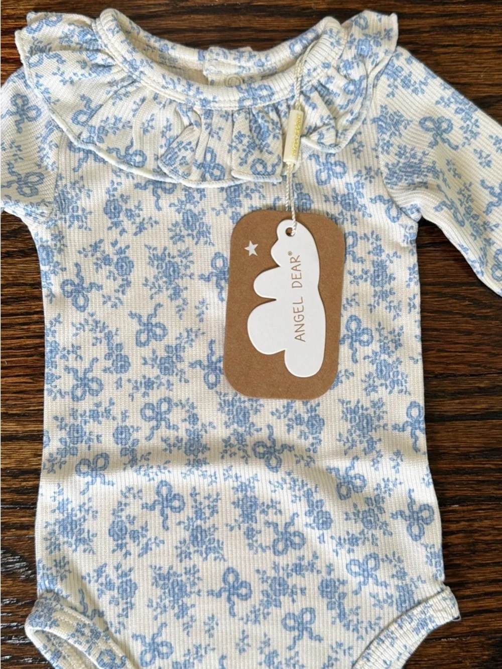 Angel Dear Blue Floral Ruffle-Trim Long-Sleeve Baby Bodysuit